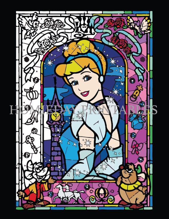 Cinderella stain glass coloring page coloring for adults download now