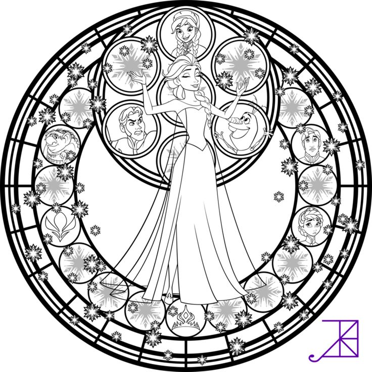 Elsa stained glass line art by akili