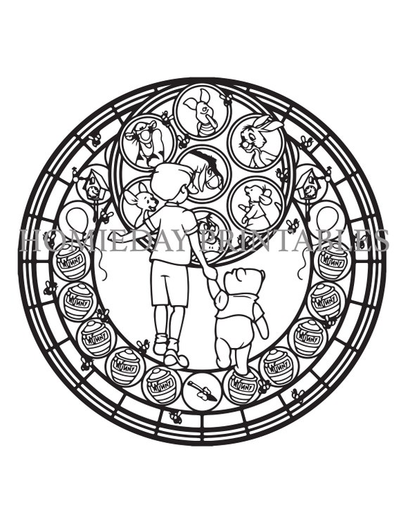 Winnie the pooh stain glass coloring page instant download