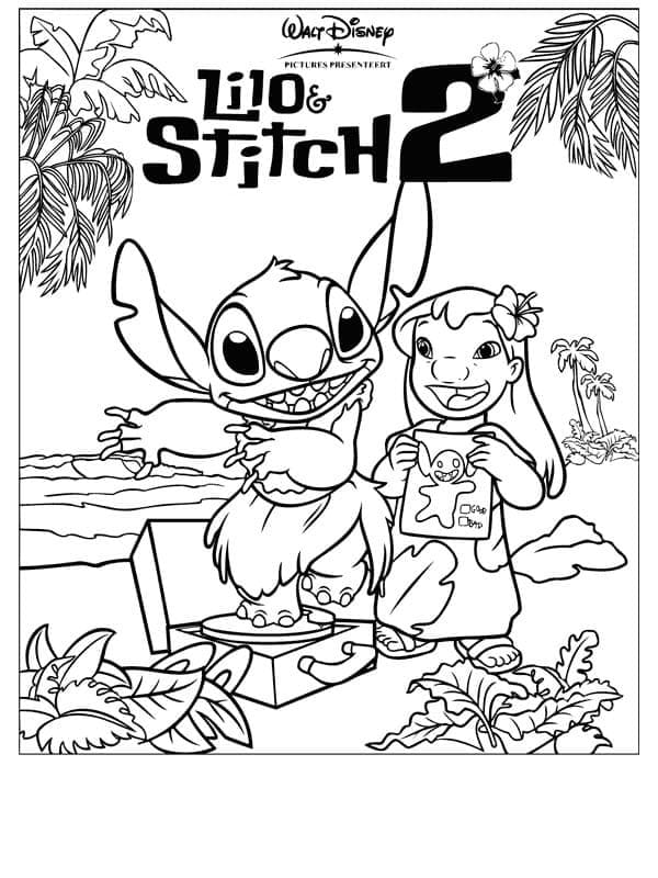 Lilo and stitch on the beach coloring page