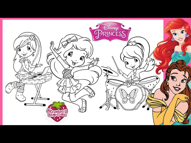 Disney akeover coloring page strawberry shortcake akeover to princesses belle ariel snow white