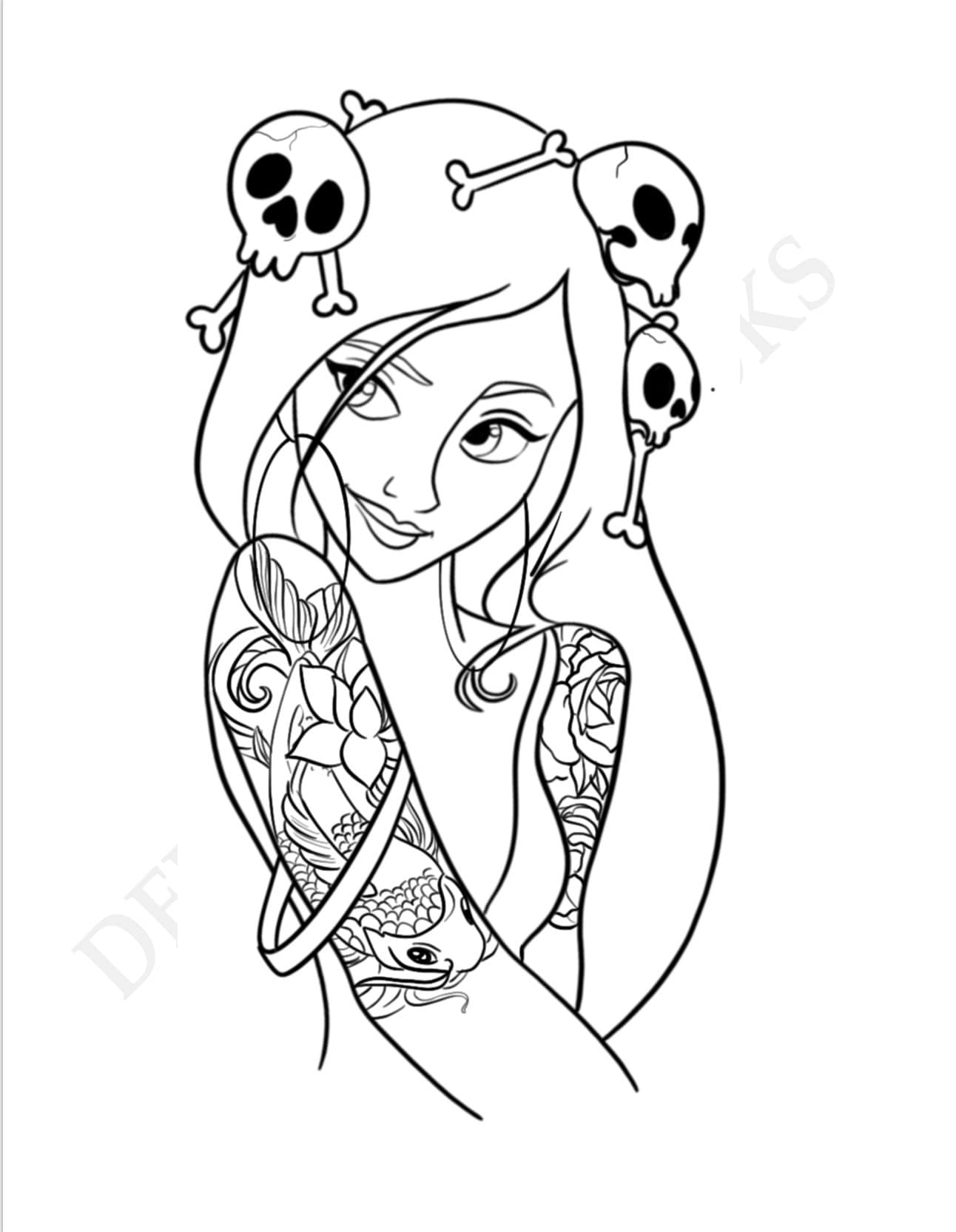 Princess with tattoo coloring book amazing and sexy illustrations for adults stress relief printable digital downloads pdf pages