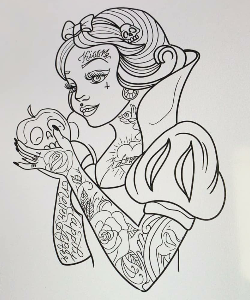 Pin by verspultesprinzesschen on ââdisney punk snow whiteââ coloring book art tattoo coloring book detailed coloring pages