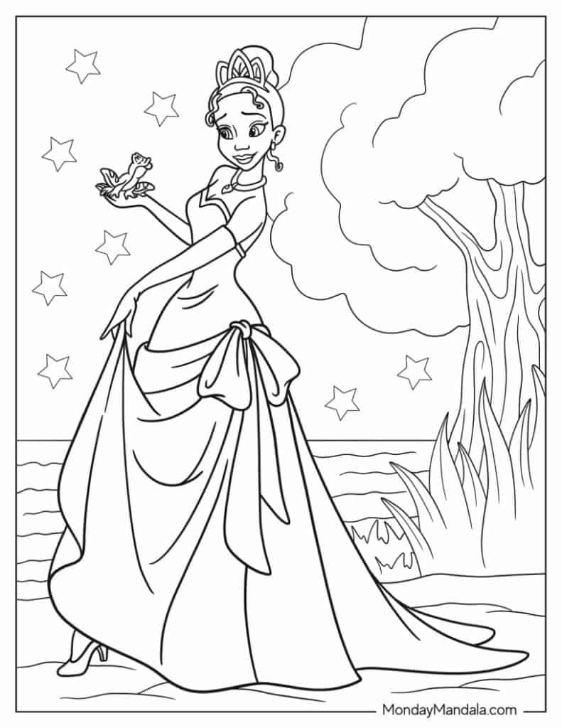 Princess the frog coloring pages free pdf printables