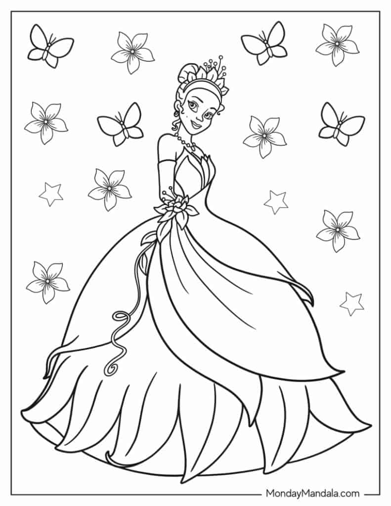 Princess the frog coloring pages free pdf printables