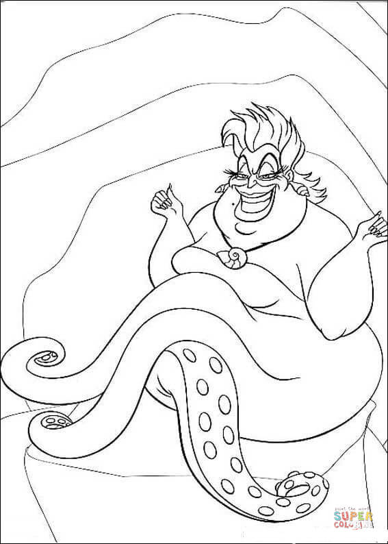 Smiling witch ursula coloring page free printable coloring pages