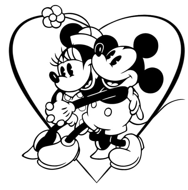 Mickey and minnie disney valentine coloring page