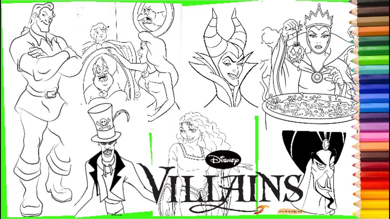 Disney villain copilation aleficent jafar ursula gaston evil queen coloring pages for kids