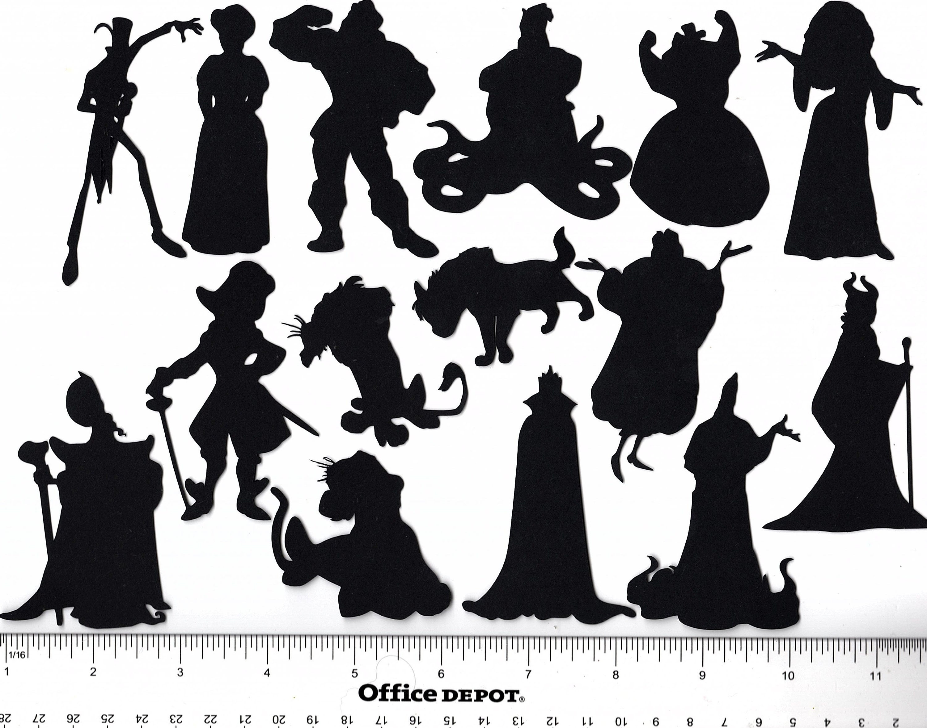 Black silhouette disney inspired villains paper cut outs cutouts shapes