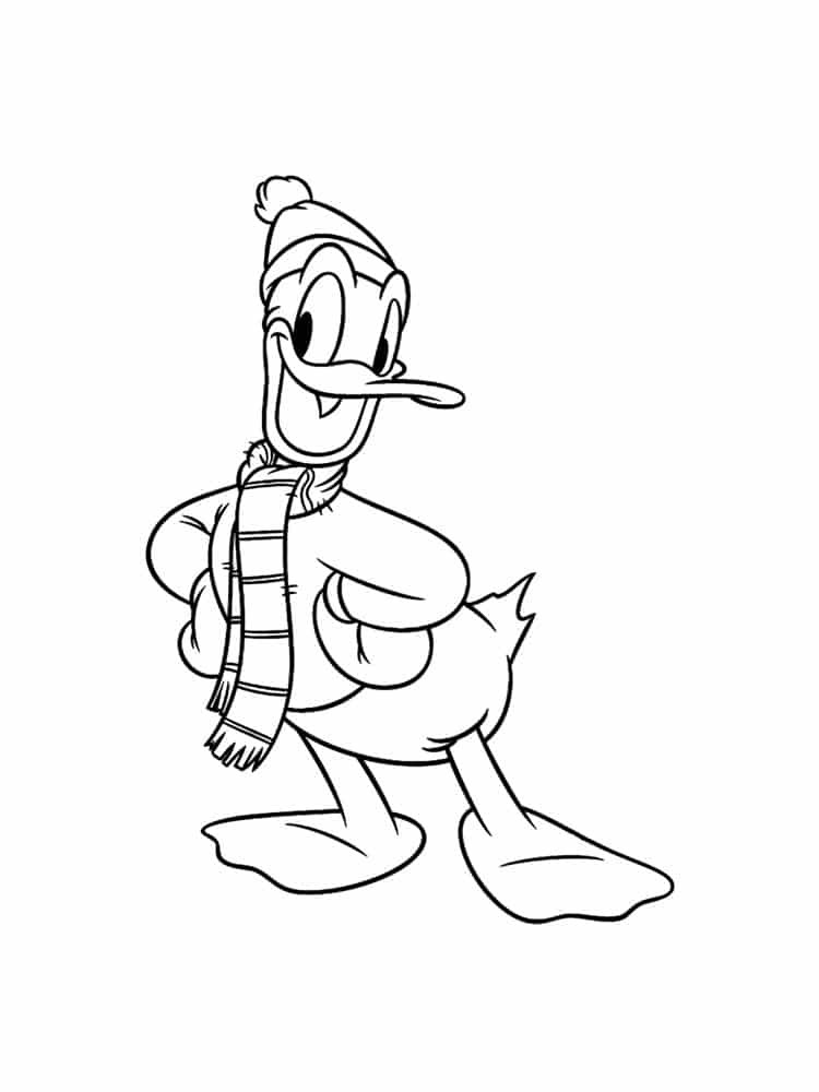 Donald duck wearing winter accessories coloring page