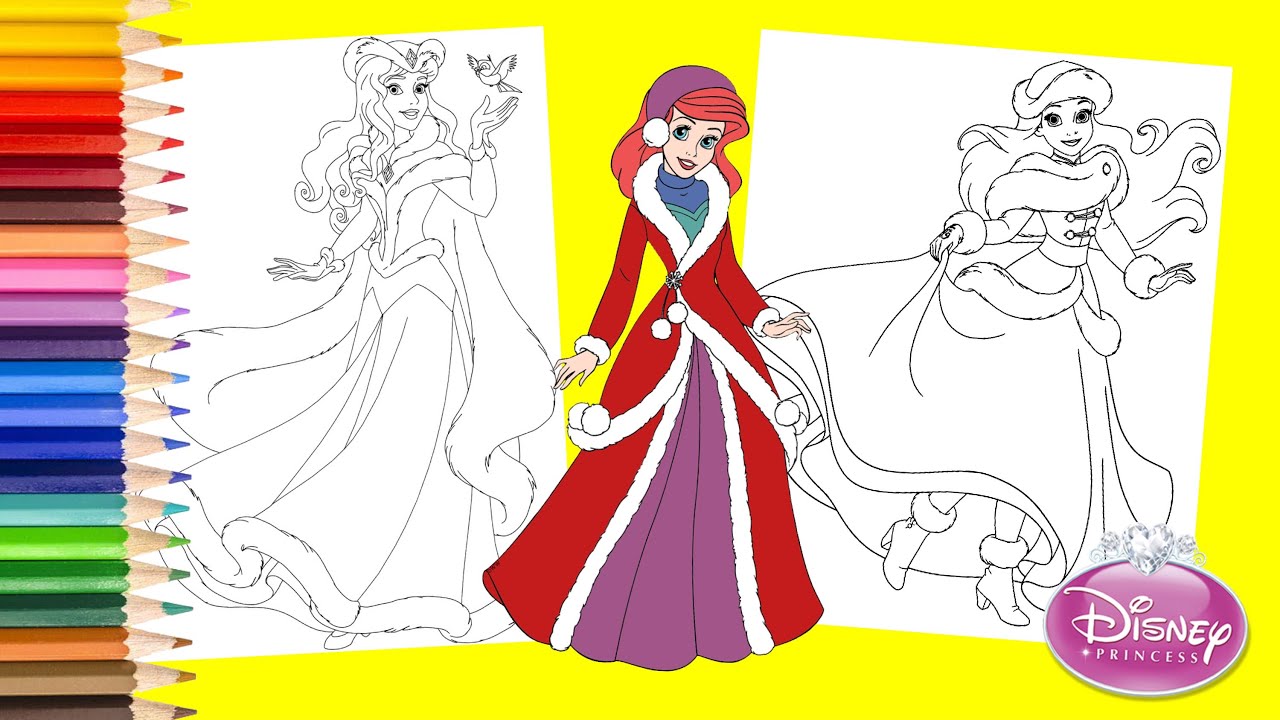 Coloring princess aurora ariel in winter outfit