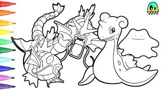 Pokeon coloring pages lapras gyrados and ditto i fun coloring videos for kids