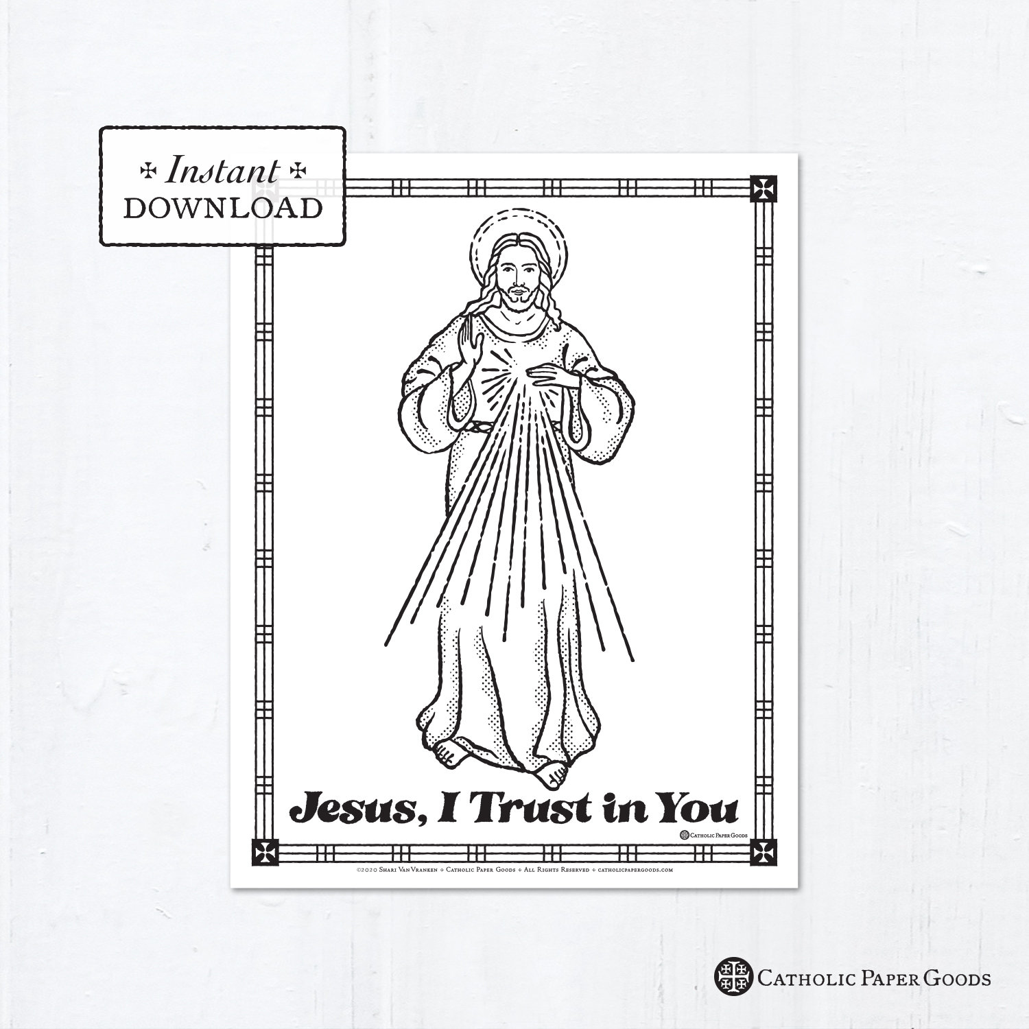 Catholic coloring page the divine mercy jesus i trust in you printable coloring page digital pdf instant download