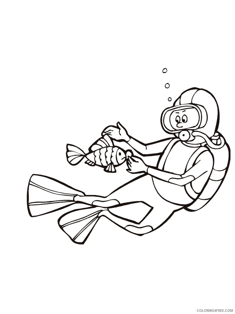 Free printable scuba diver outline coloring pages