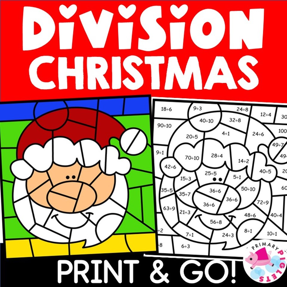 Christmas color by number code division facts worksheets made by teachers