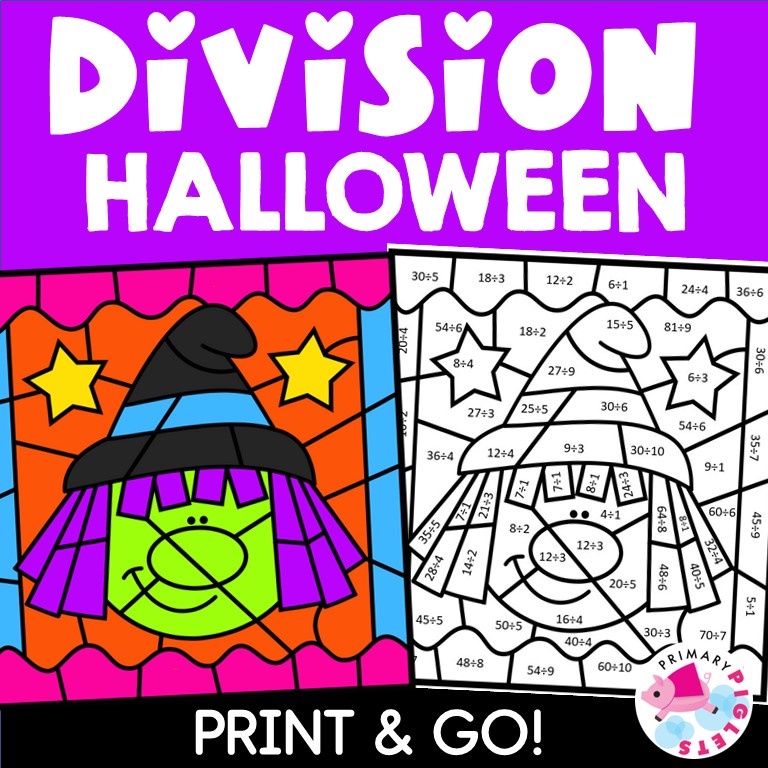 Halloween color by number division halloween color by code division halloween coloring pages