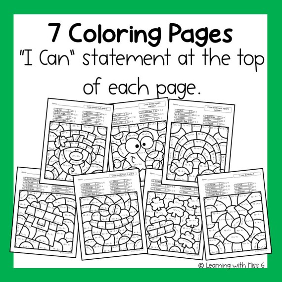 St patricks day division color by number worksheets math coloring sheets