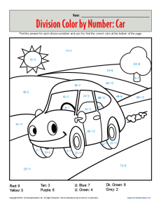 Color by number car printable division worksheets