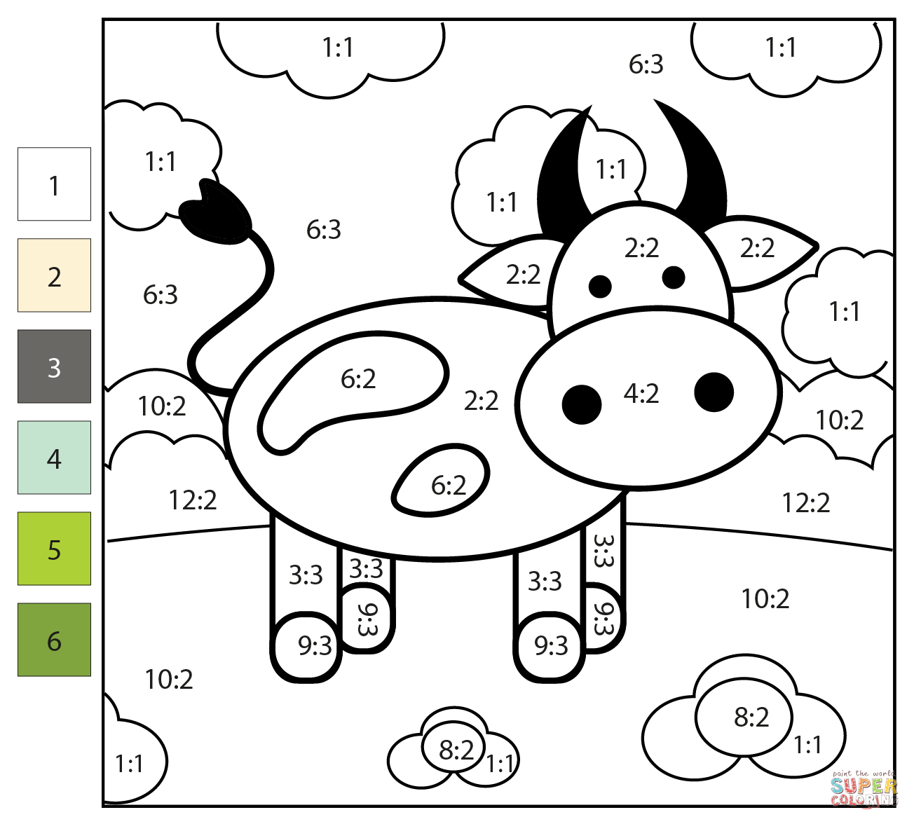 Division color by number cow free printable coloring pages