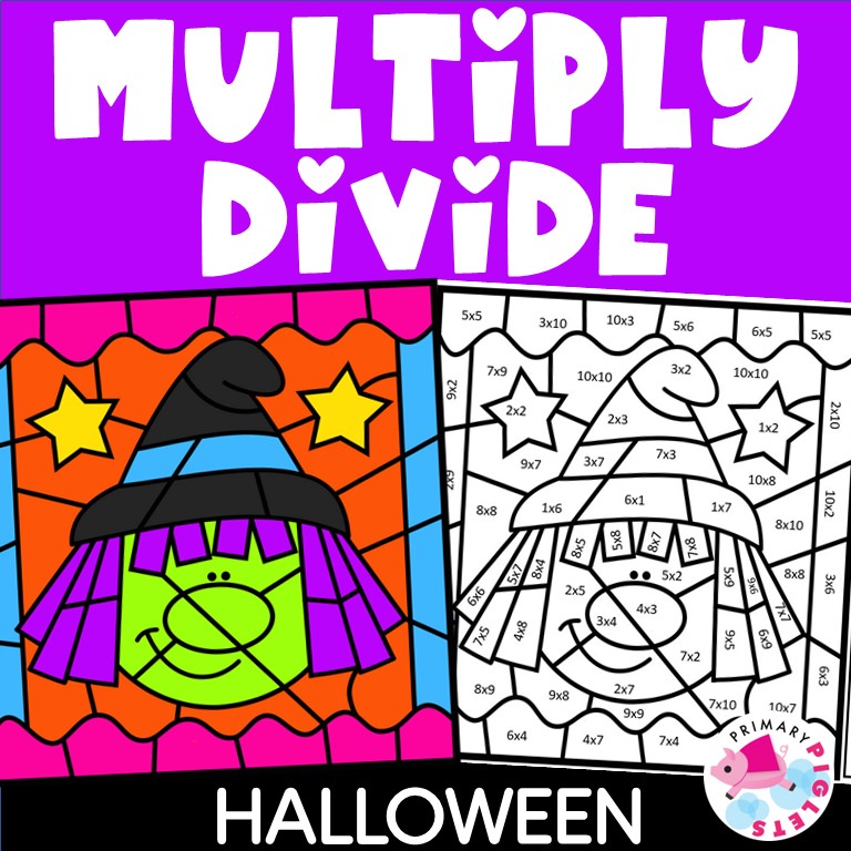 Halloween multiplication and division color by number bundle made by teachers