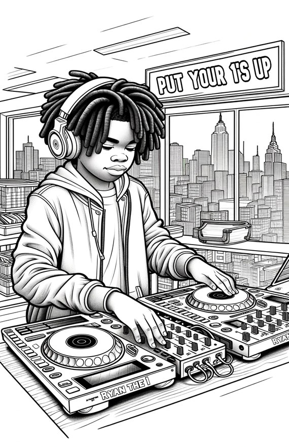 Dj practice hip hop coloring page digital download by ryan the printable coloring page coloring pages for black boys download now