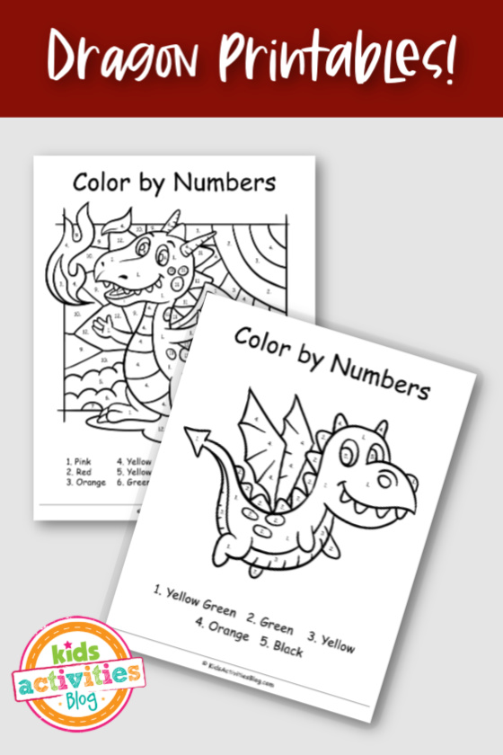 Super cute and fierce color by number dragon printables