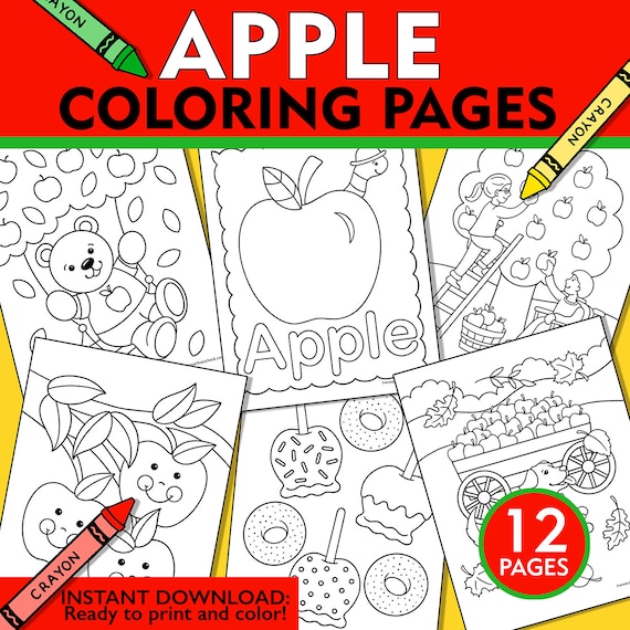 Apple coloring pages apple coloring sheets fall apple activity fall apple instant download fall apple printable kids apple coloring download now