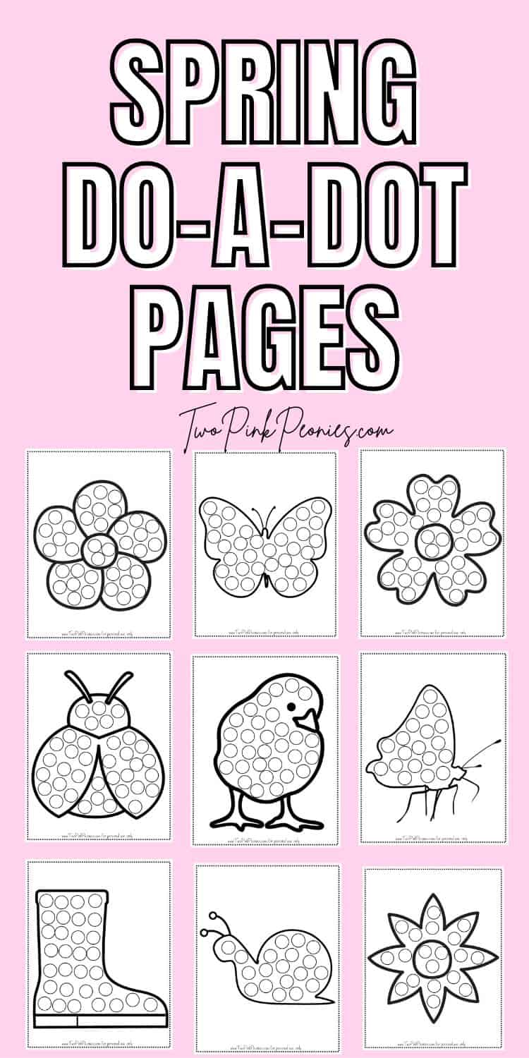 Free spring dot marker pages two pink peonies