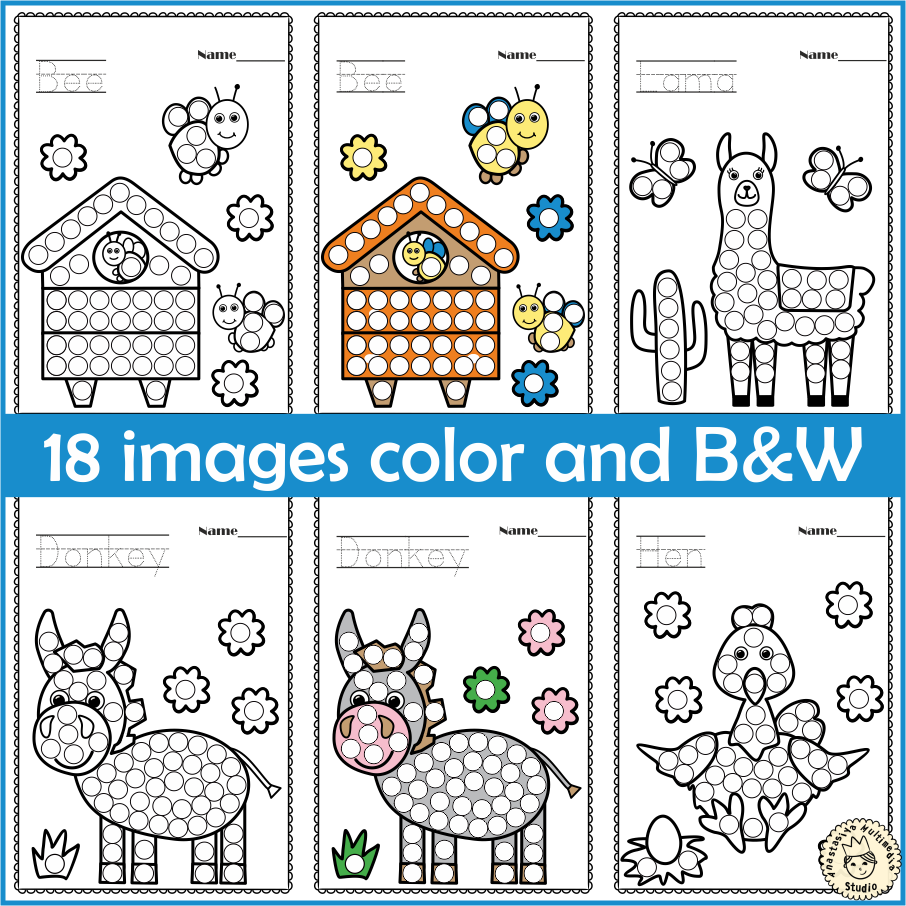 Farm animals do a dot printable activities