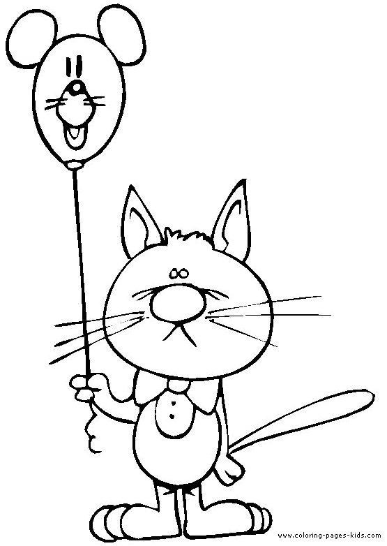 Cat with a balloon color page free printable coloring sheets for kids