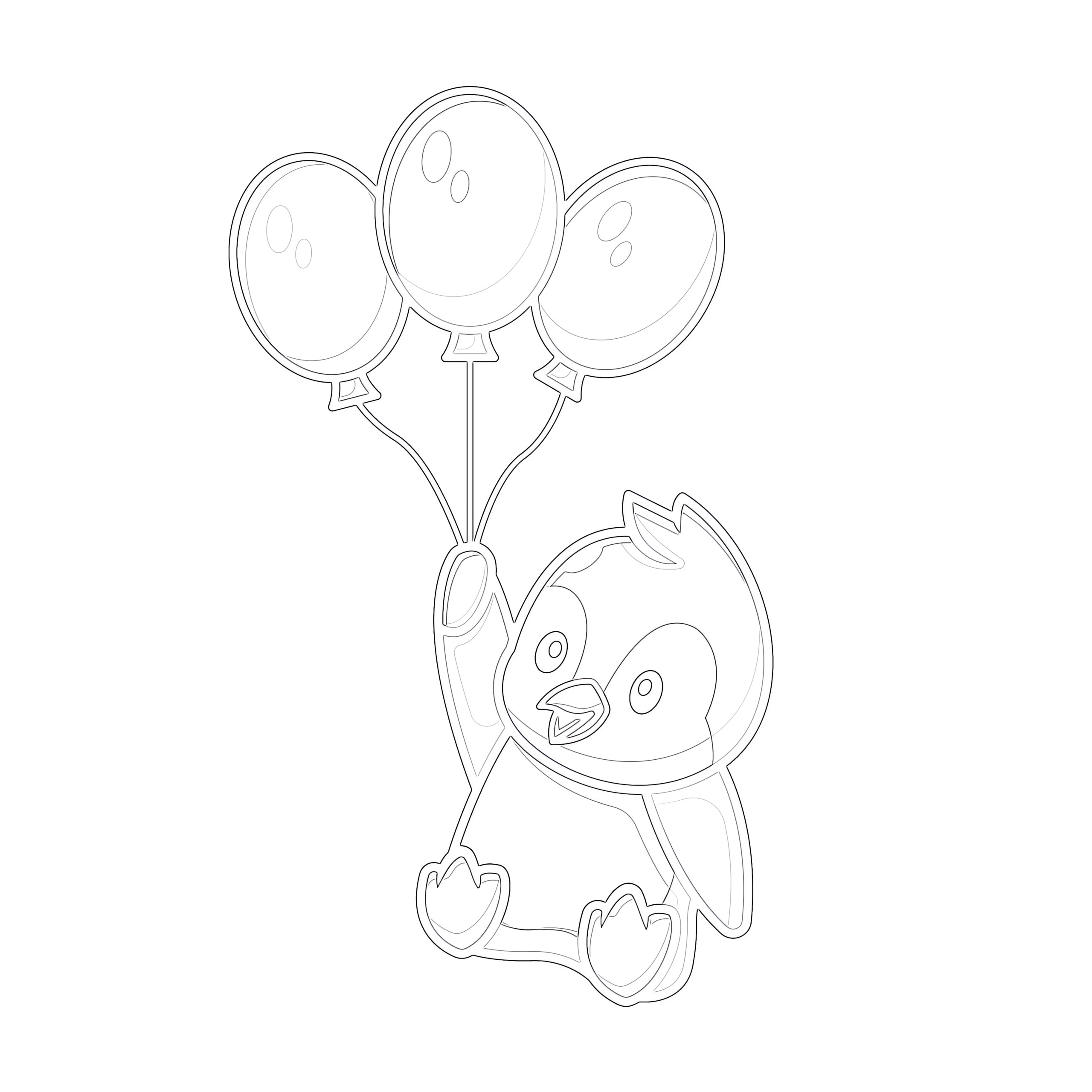 Cute penguin with balloons coloring page