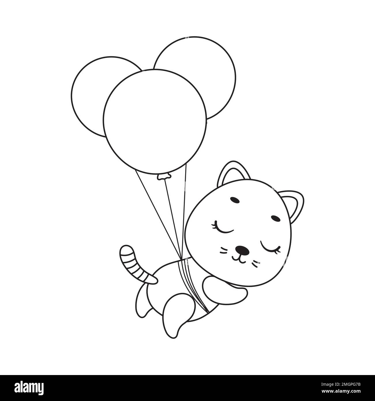 Coloring page cute little cat flying on balloons coloring book for kids educational activity for preschool years kids and toddlers with cute animal stock vector image art