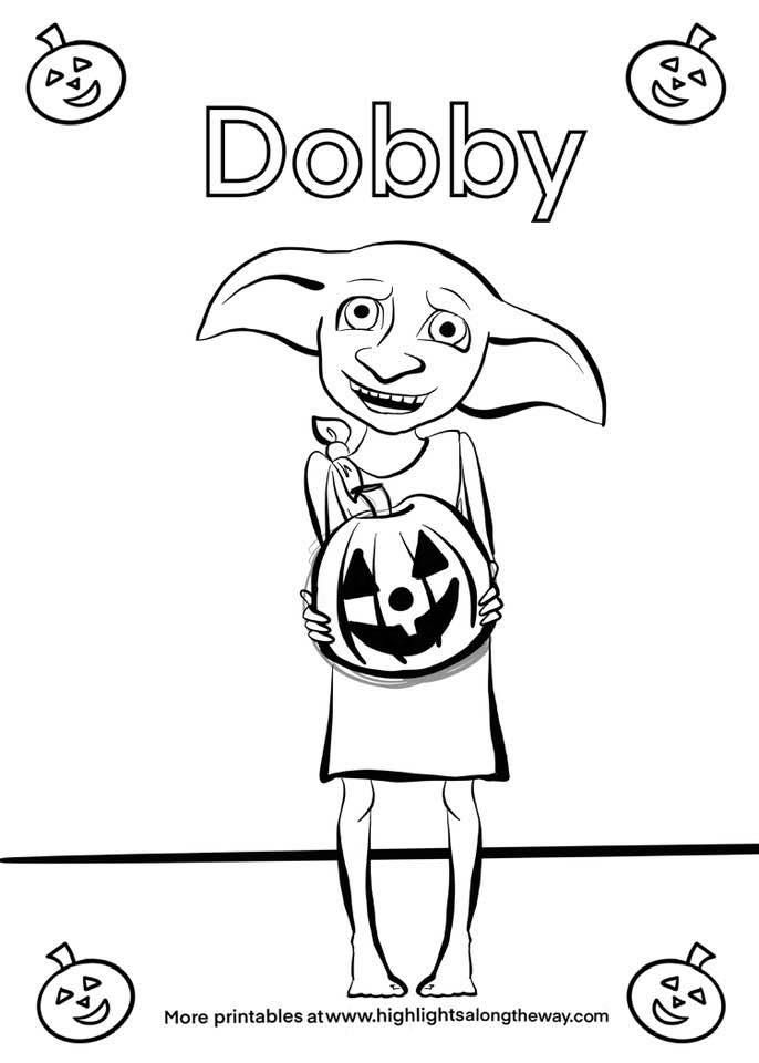 Whimsical dobby coloring page for halloween fun