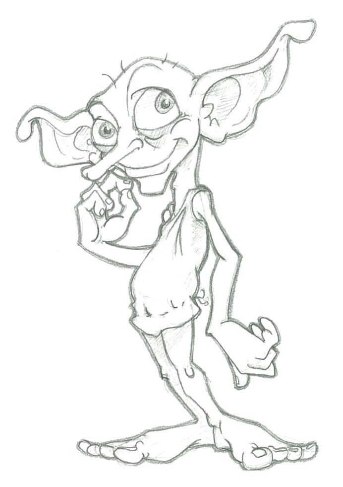 Dobby the house elf elf drawings cartoon illustration harry potter fan art