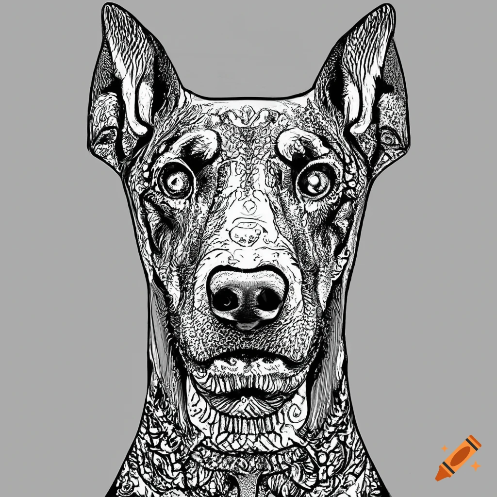 Coloring pages for adult mandala dog image doberman pinscher white background black and white on