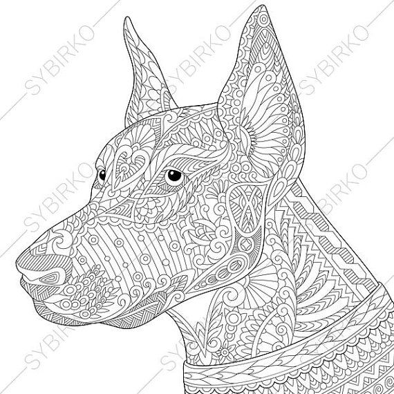 Coloring page for adults digital coloring page doberman dog etsy dog coloring page animal coloring pages animal coloring books