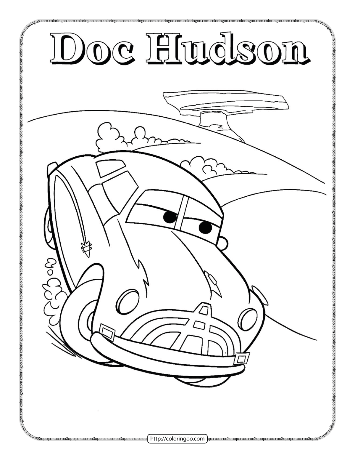 Doc hudson cars coloring sheet