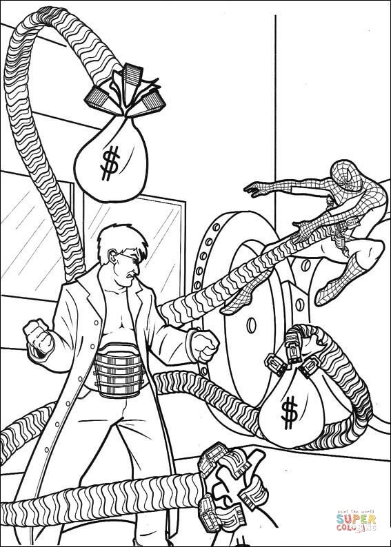 Doctor octopus is robbing the bank coloring page free printable coloring pages