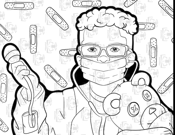 Little doctor printable coloring page digital download