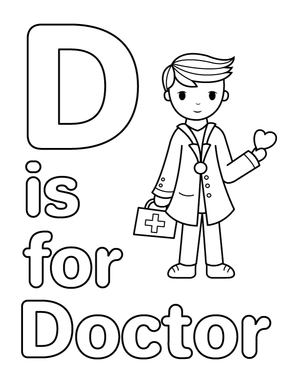 Printable d is for doctor coloring page