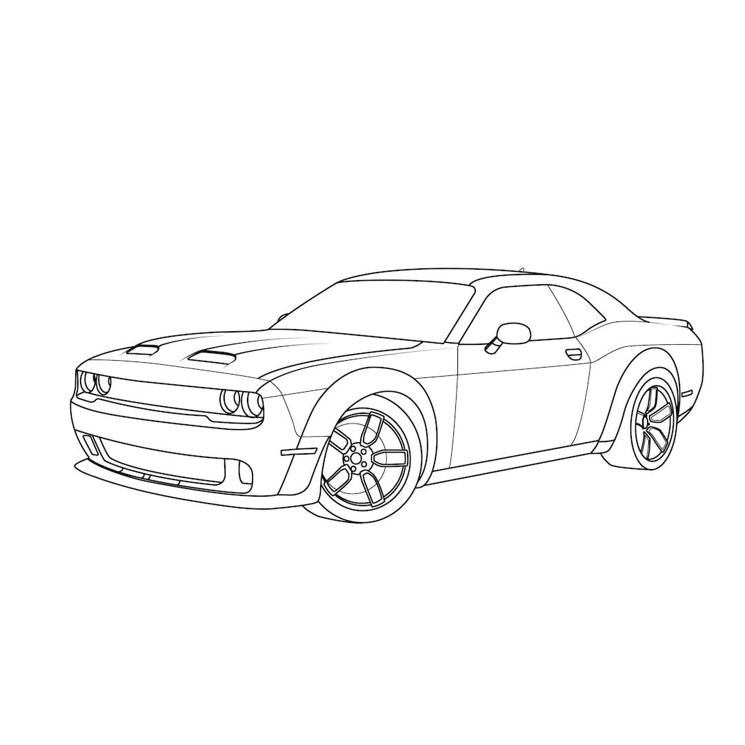 Dodge challenger car vector line drawing illustration