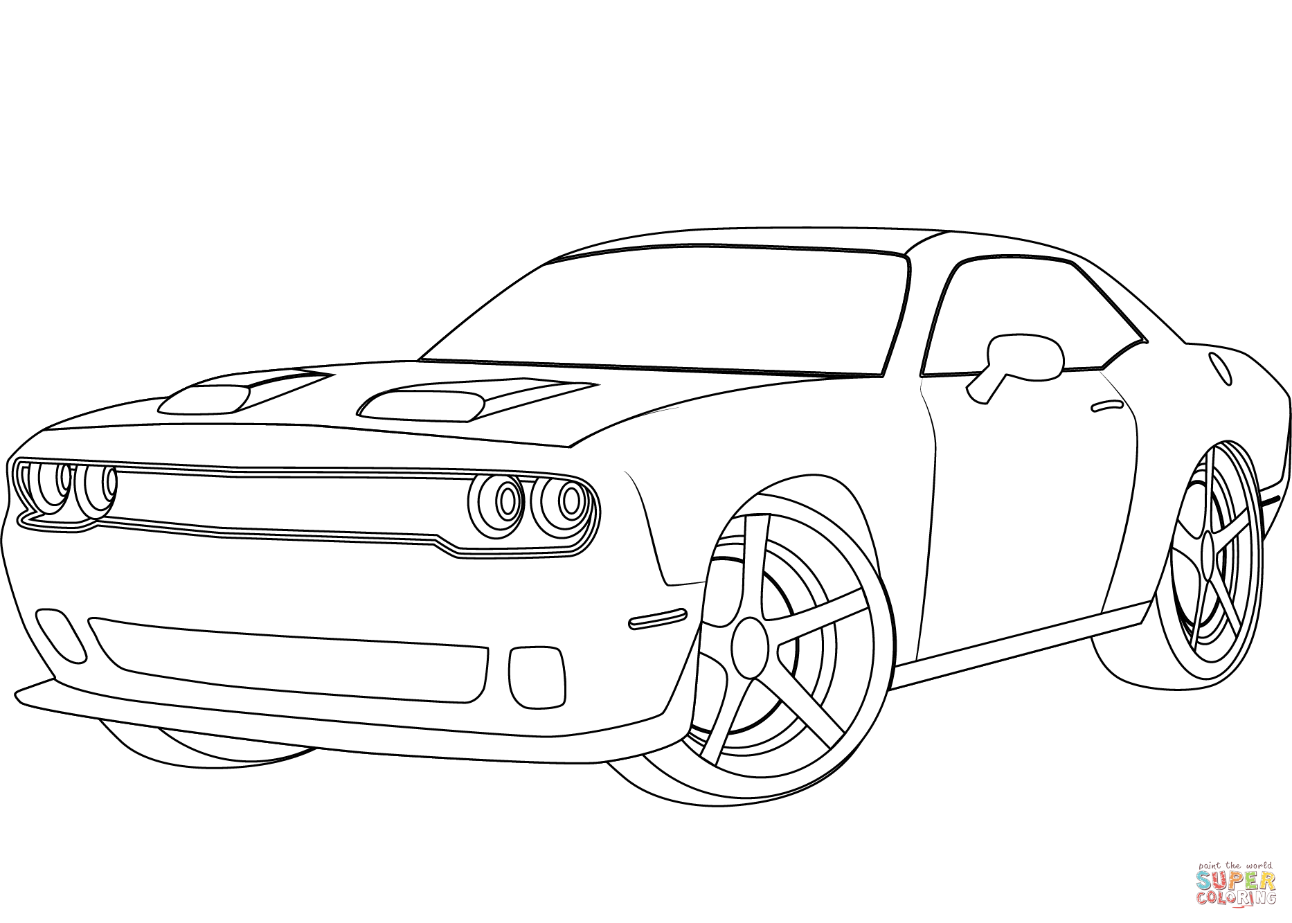 Dodge challenger hellcat coloring page free printable coloring pages