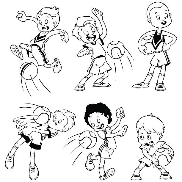Cartoon kids playing dodgeball stock illustration