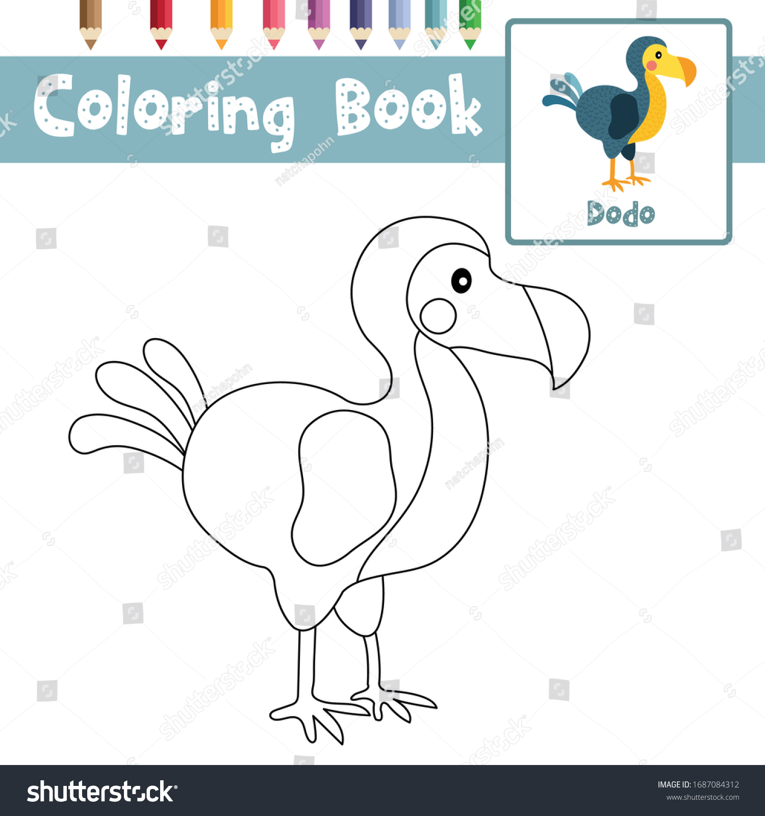 Coloring page dodo bird animals cartoon stock vector royalty free
