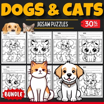 Printable dog cat jigsaw coloring puzzles