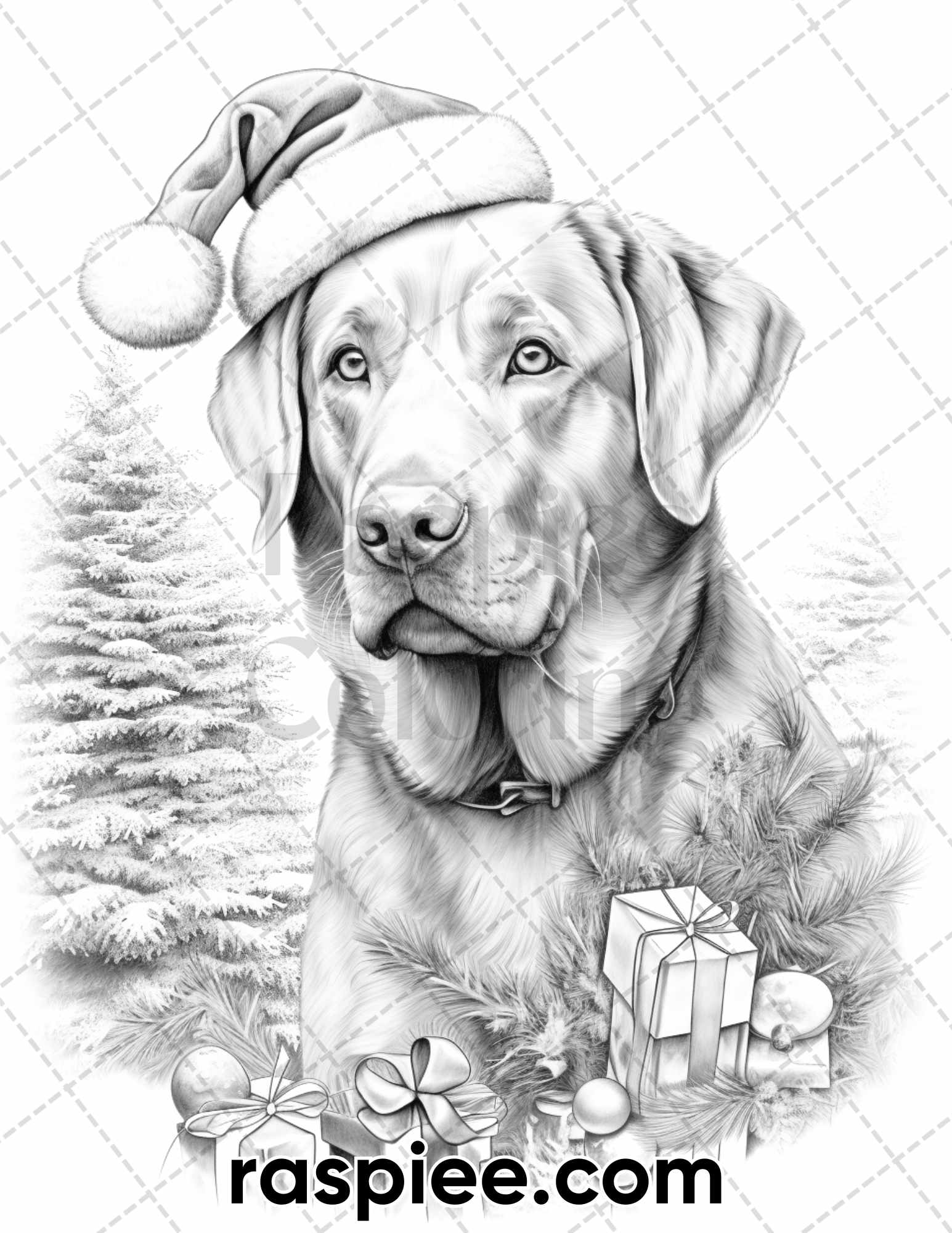 Christmas dogs grayscale coloring pages for adults printable pdf i â coloring