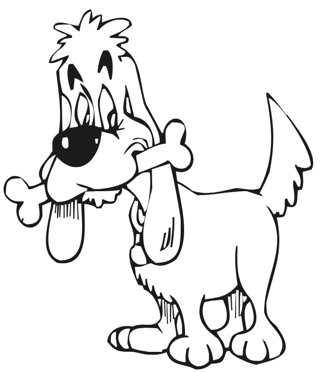 Colorful dog wh a bone coloring page