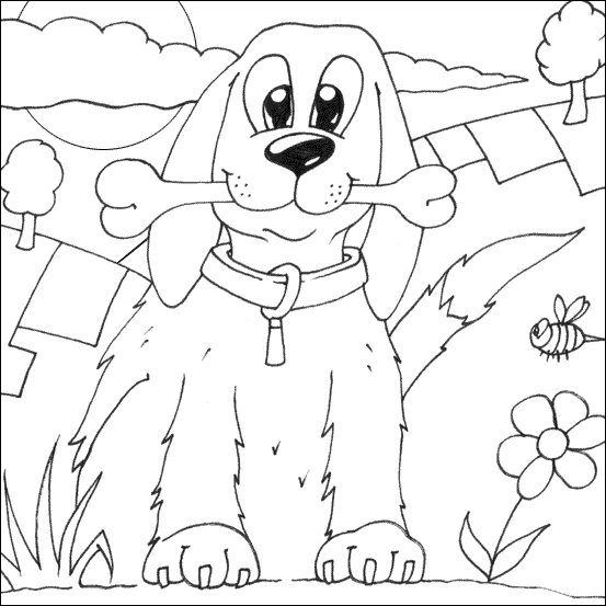 Dog and bone colouring page