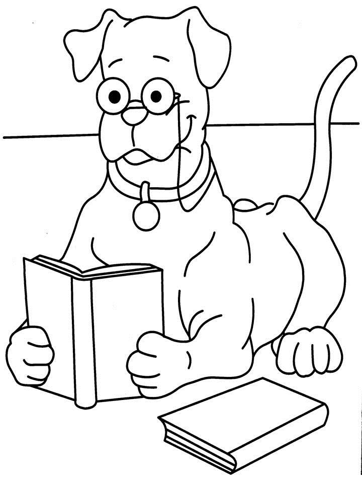 Dog reading book coloring printable page