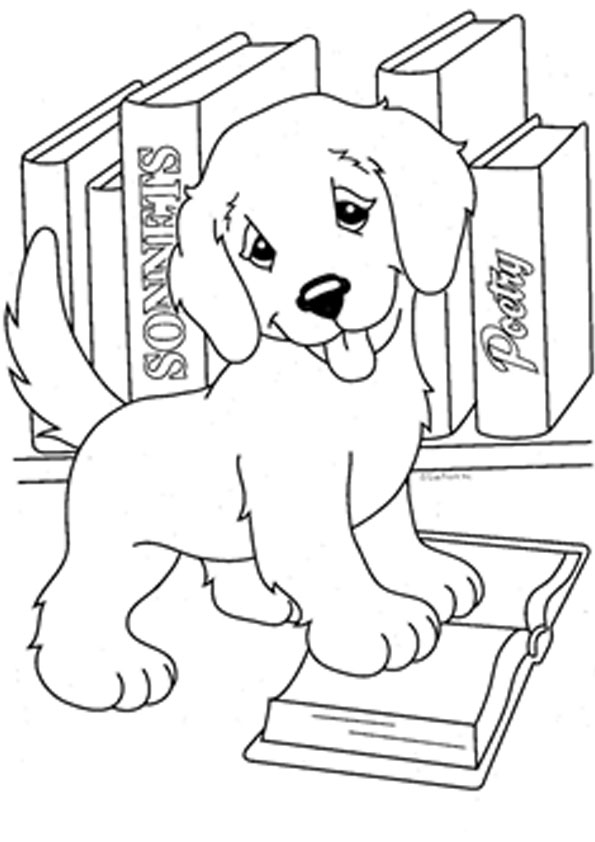 Coloring pages puppy with books coloring pages